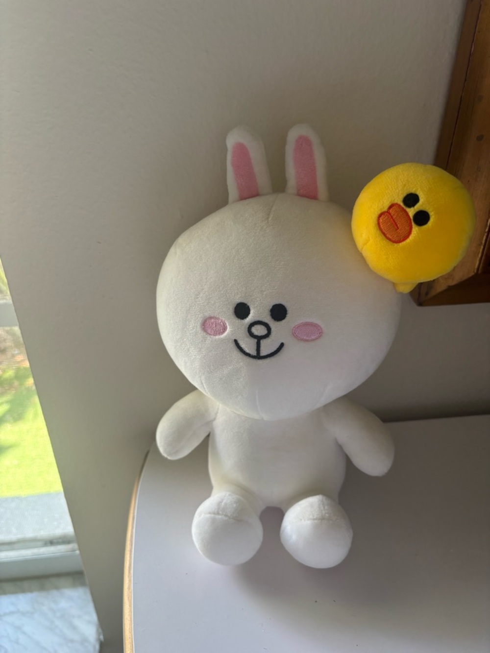 White Cony Bunny Line Friends Plush with magnetic Yellow Duck